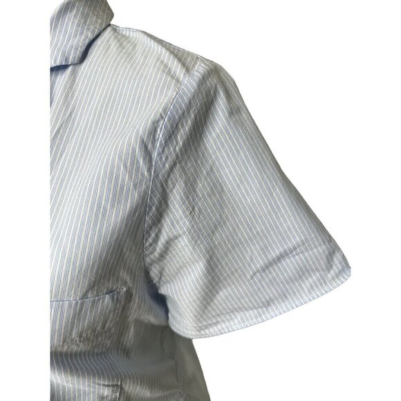 Zara Women's Light Blue & White Striped Button-Down Short Sleeve Shirt Tall M - Picture 4 of 9
